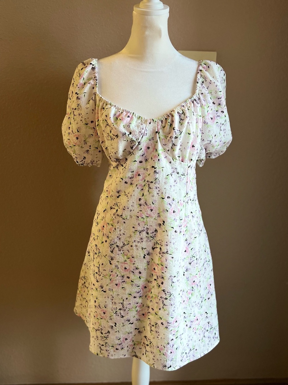 H&M Cream Mini Dress with Pink and Purple Floral Print